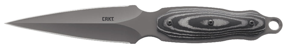 CRKT Shrill 2075 4.77" Dual-Edge Fixed Plain Gray TiN 8Cr13MoV SS Blade, Resin Fiber Overlay Handle with Leather Sheath