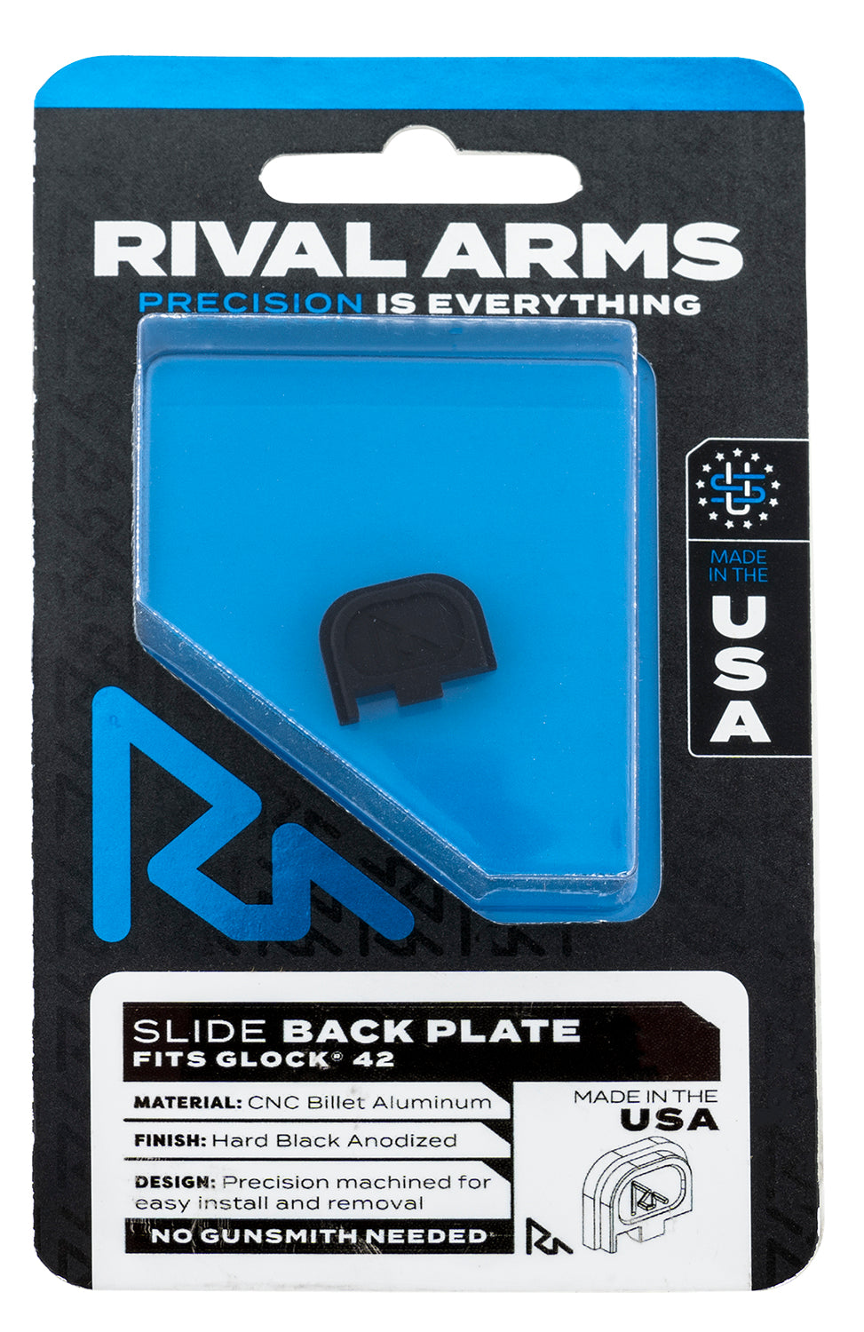 Rival Arms RA43G003A Black Anodized Aluminum Single Stack Slide Cover Plate for Glock 42