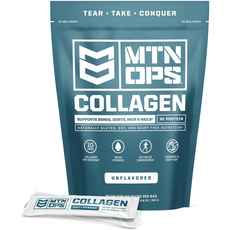 MTN OPS 30 Count Unflavored Collagen Trail Packs 9g Protein