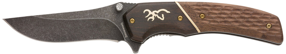 Browning 3220392 Hunter Large Folder 3.50" Drop Point Stonewashed 440C Stainless Jigged Walnut Handle Pocket Clip