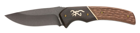 Browning 3220397 Hunter Large 3.63" Fixed Drop Point Stonewashed 440C Stainless Walnut Handle Leather Sheath