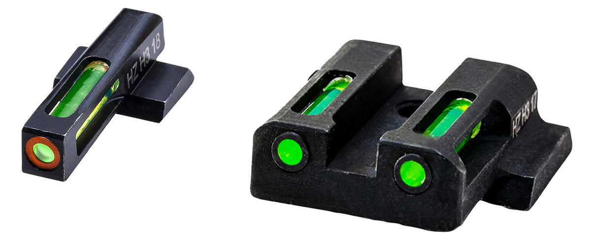 HiViz MPSN521 LiteWave H3 Sight Set for S&W M&P Shield - Green Tritium Orange Outline Front & Green Fiber Optic Rear