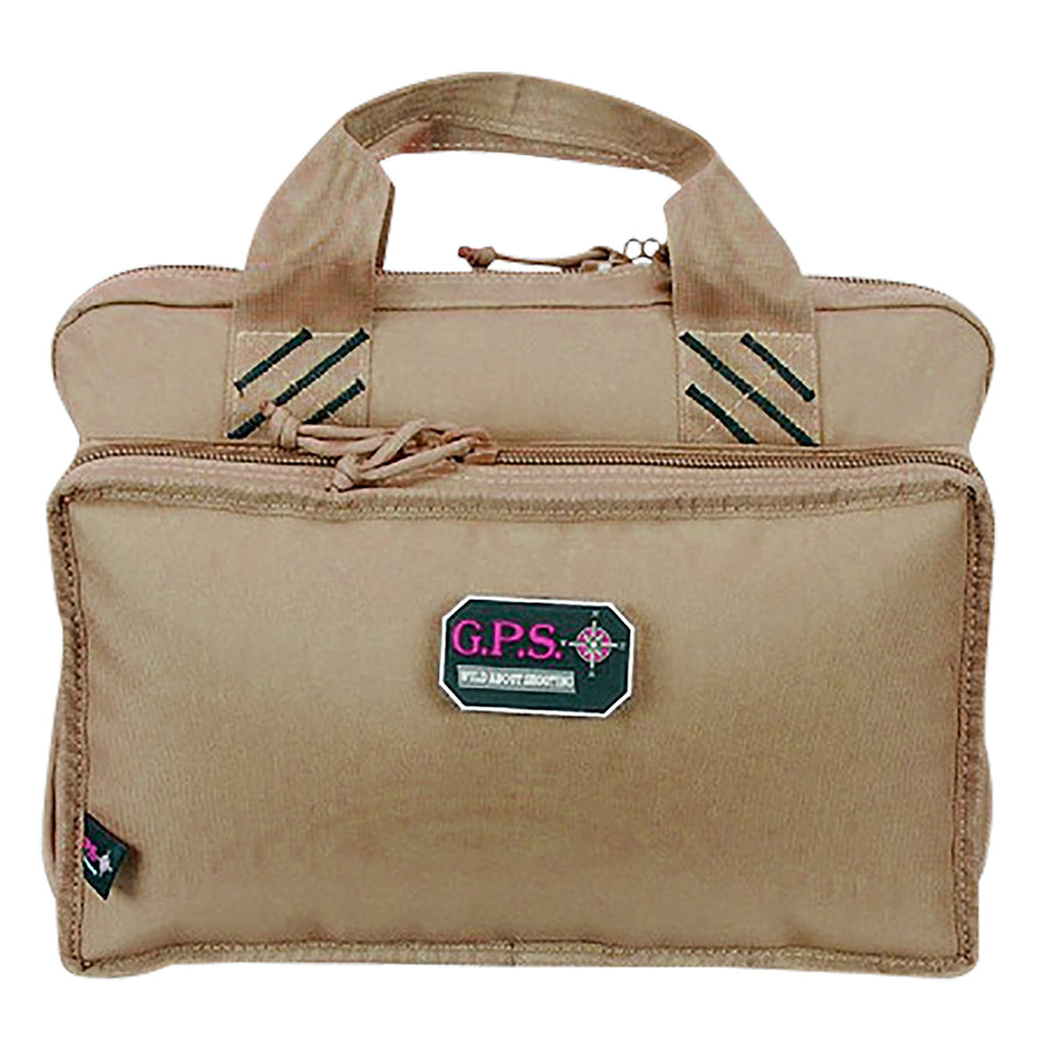 GPS 1310PCT Tan Quad Pistol Case with Visual ID System and Specialized Ear Protection Pocket, 4 Handguns