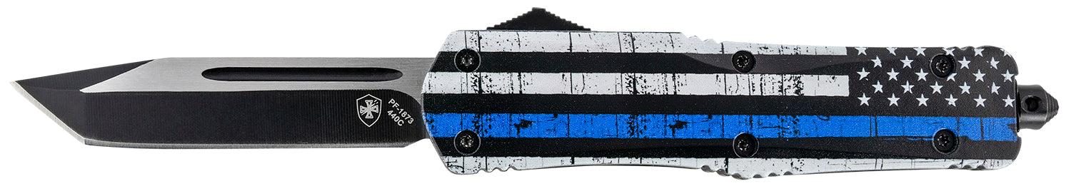 Templar Knife LBTB231 Back The Blue Gen II Large OTF Tanto 3.50" Stonewashed 440C SS Blade Blue Line Aluminum Handle
