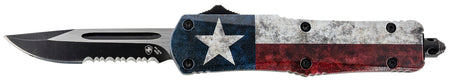 Templar Knife Gen II Captain Small 2.69" OTF Serrated 440C SS Blade, Red/White/Blue Handle with Glass Breaker