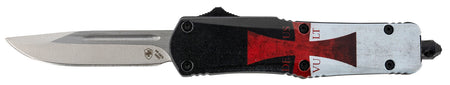 Templar Knife STK332 Small Gen II OTF Drop Point 2.69" Powder Coated 440C SS Blade Templar Flag Aluminum Handle Includes Glass Breaker