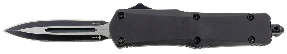 Templar Knife SBR131 Gen II 2.69" Small OTF Dagger Black Oxide 440C SS Blade, 4.31" Black Rubber/Aluminum Handle w/ Glass Breaker