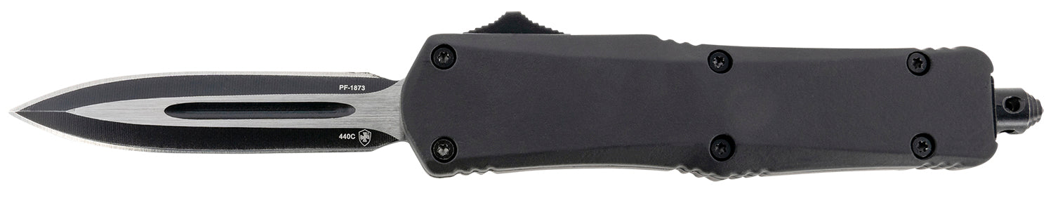 Templar Knife SBR131 Gen II 2.69" Small OTF Dagger Black Oxide 440C SS Blade, 4.31" Black Rubber/Aluminum Handle w/ Glass Breaker