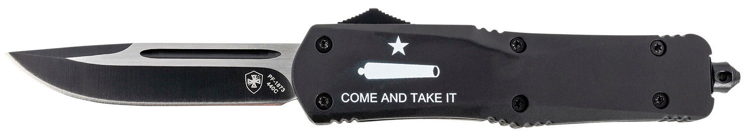 Templar Knife LCATI331 Gen II Large 3.50" OTF Drop Point Black Oxide 440C SS Blade, 5.25" Come And Take It Aluminum Handle Glass Breaker