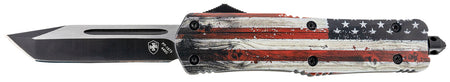 Templar Gen II LWUS231 Wood US Flag OTF Large Tanto Knife, 3.50" Black Oxide 440C Blade, 5.25" Painted Wood Grain US Flag Aluminum Handle with Glass Breaker