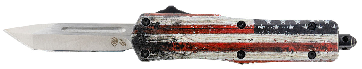 Templar Knife SWUS232 Gen II Small 2.69" OTF Tanto Plain Powder Coated 440C Blade, 4.31" Painted Wood US Flag Aluminum Handle Glass Breaker