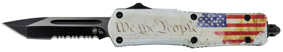 Templar Knife SWTP531 Gen II Small 2.25" OTF Tanto Serrated Black Oxide 440C SS Blade, 4.31" We The People Flag Aluminum Handle w/ Glass Breaker