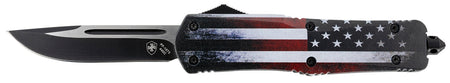 Templar Gen II LUS331 US Flag OTF Large Drop Point Knife, 3.50" Black Oxide 440C Blade, 5.25" US Flag Aluminum Handle with Glass Breaker