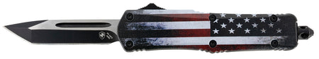 Templar Gen II SUS231 US Flag OTF Small Tanto Knife, 2.69" Black Oxide 440C Blade, 4.31" US Flag Aluminum Handle with Glass Breaker