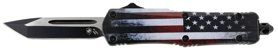 Templar Gen II SUS231 US Flag OTF Small Tanto Knife, 2.69" Black Oxide 440C Blade, 4.31" US Flag Aluminum Handle with Glass Breaker
