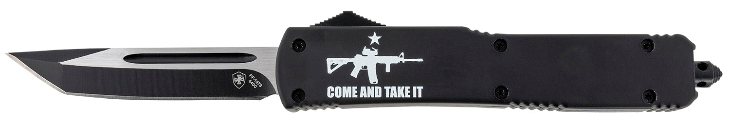 Templar Knife Come And Take It Slim 3.43" OTF Tant Plain 440C Blade, Black AR-15 Aluminum Handle & Glass Breaker
