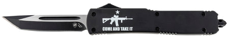 Templar Knife Come And Take It Slim 3.43" OTF Tant Plain 440C Blade, Black AR-15 Aluminum Handle & Glass Breaker