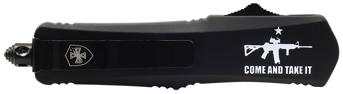 Templar Knife Come And Take It Small 2.69" OTF Tant Serrated 440C SS Blade with Glass Breaker, Black Handle