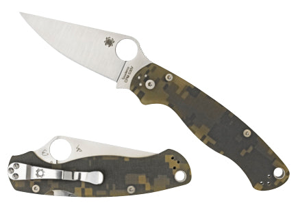 Spyderco Para Military 2 Folder 3.44" CPM S30V Stainless Plain Drop Point Black Blade Camo G10 Handle & Pocket Clip