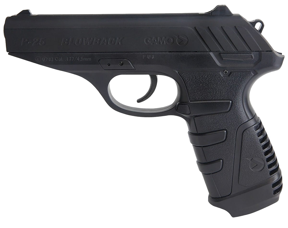 Gamo P-25 Blowback .177 Caliber CO2 Air Pistol 16+1 Semi-Auto Black Textured Grips White Dot Sights