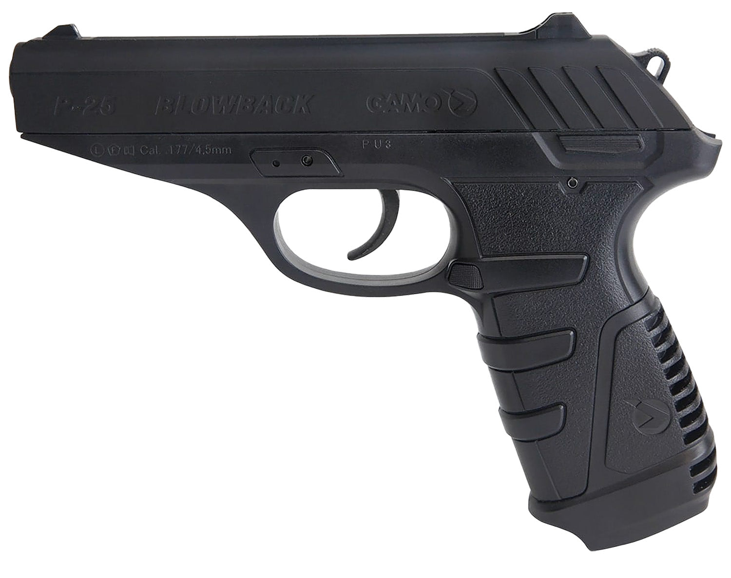 Gamo P-25 Blowback .177 Caliber CO2 Air Pistol 16+1 Semi-Auto Black Textured Grips White Dot Sights