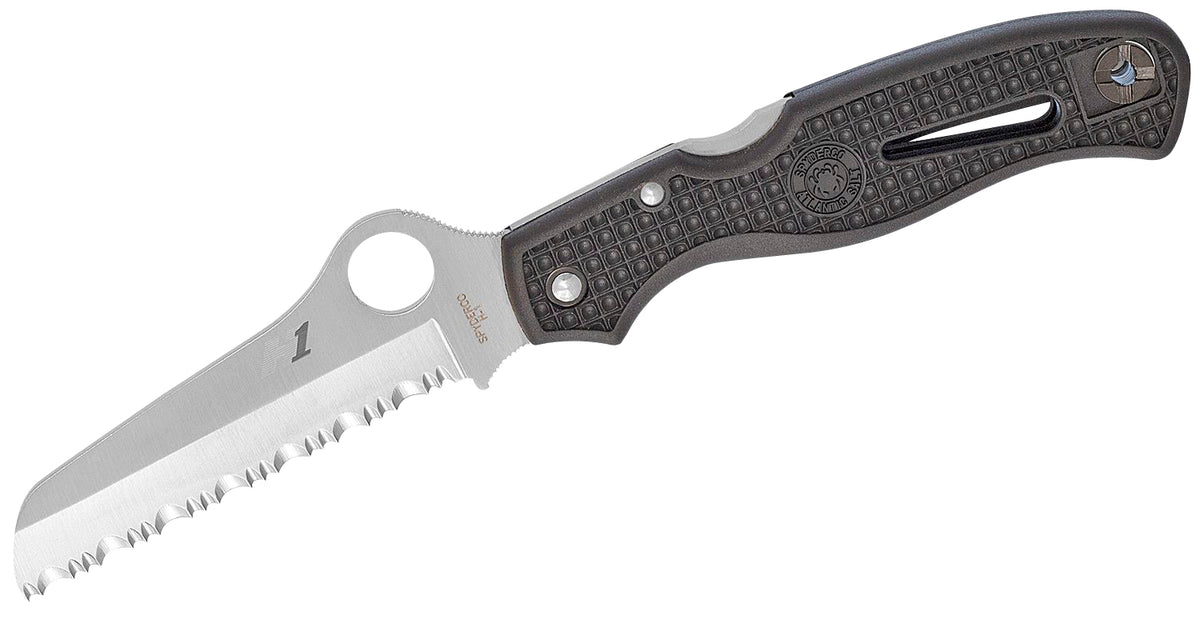 Spyderco Atlantic Salt Folder 3.69" H1 Steel Fully Serrated Sheepsfoot Blade Black FRN Handle & Titanium Clip