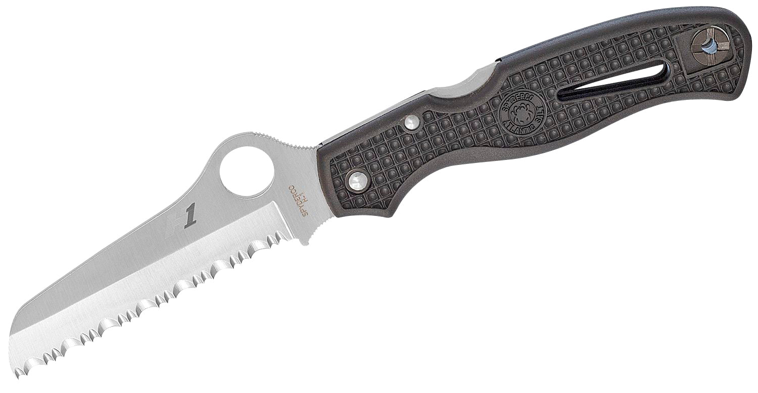 Spyderco Atlantic Salt Folder 3.69" H1 Steel Fully Serrated Sheepsfoot Blade Black FRN Handle & Titanium Clip