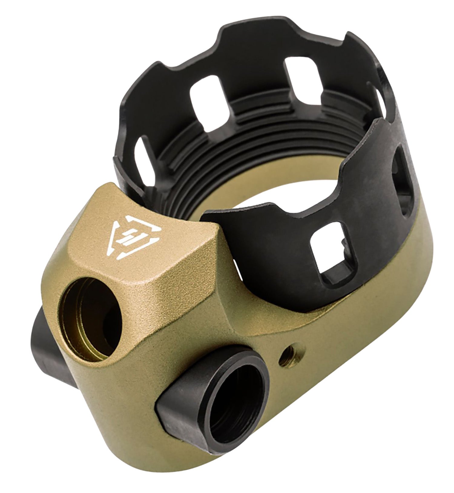 Strike Industries FDE Anodized Tribus Castle Nut & End Plate Combo with Triple QD Mounts