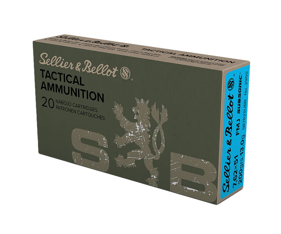 Sellier and Bellot Subsonic .308 Win / 7.62x51mm 200 grain Full Metal Jacket Subsonic ammunition