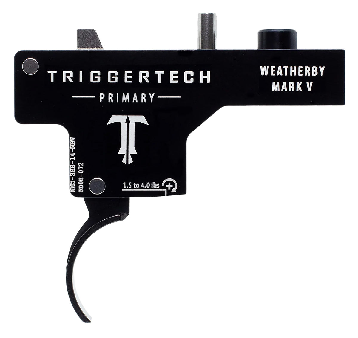Weatherby Mark V Primary Single-Stage Curved Drop-In Trigger by TriggerTech, 1.50-4 lbs Draw Weight, Black PVD