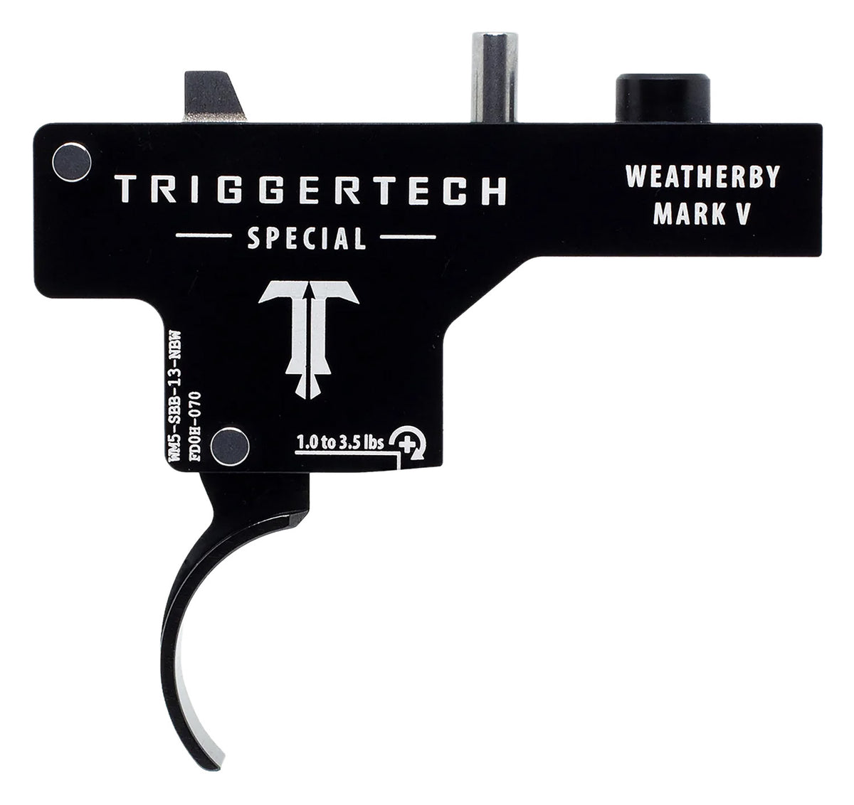 Weatherby Mark V Special Single-Stage Curved Drop-In Trigger by TriggerTech, 1-3.50 lbs Draw Weight, Black PVD