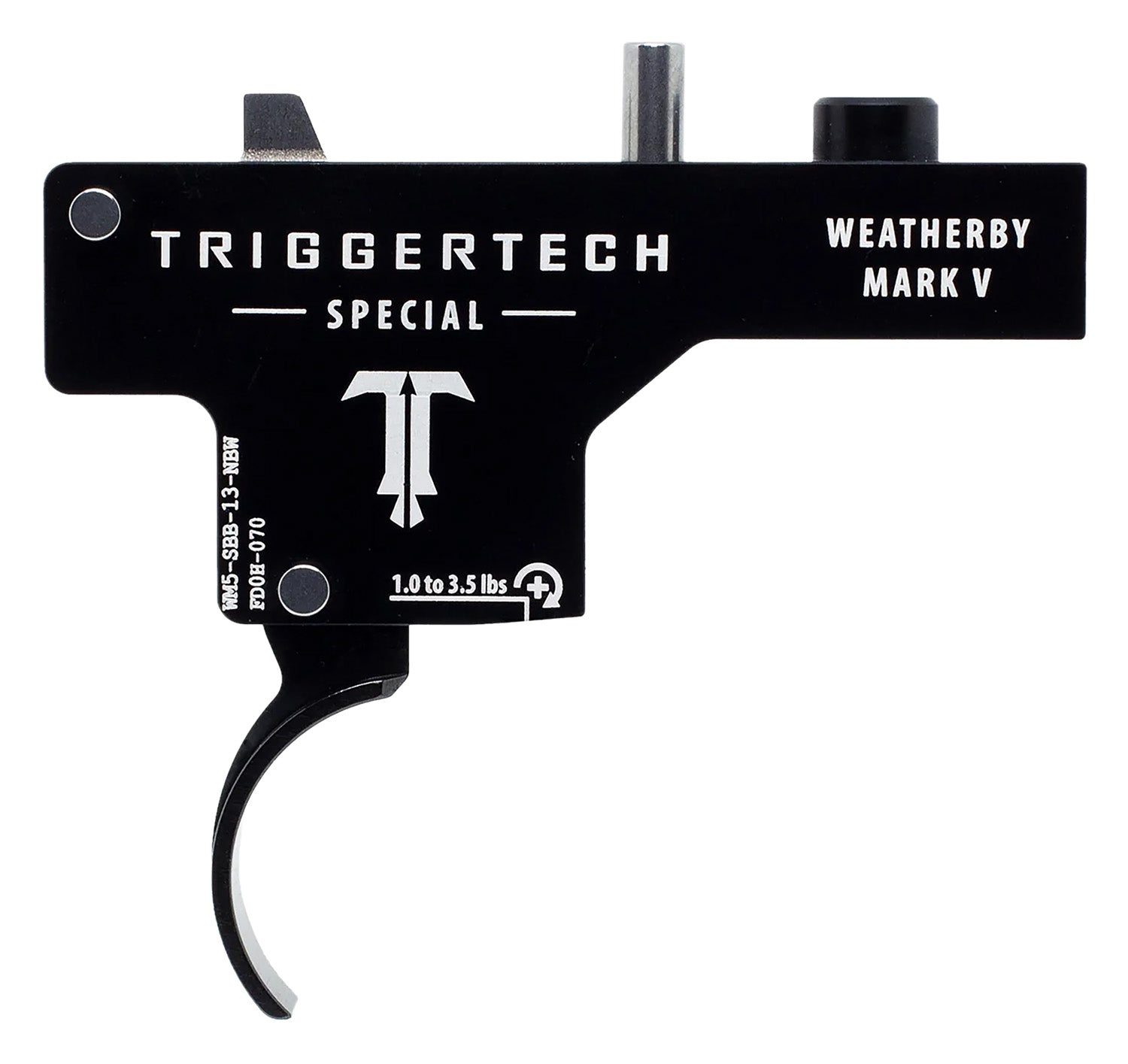 Weatherby Mark V Special Single-Stage Curved Drop-In Trigger by TriggerTech, 1-3.50 lbs Draw Weight, Black PVD
