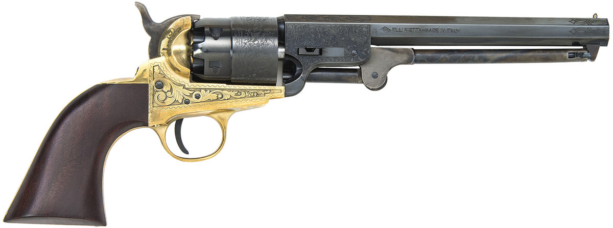 Traditions 1851 Navy .44 Cal Percussion 7.5" 6 Shot Engraved Brass Frame Blued Cylinder
