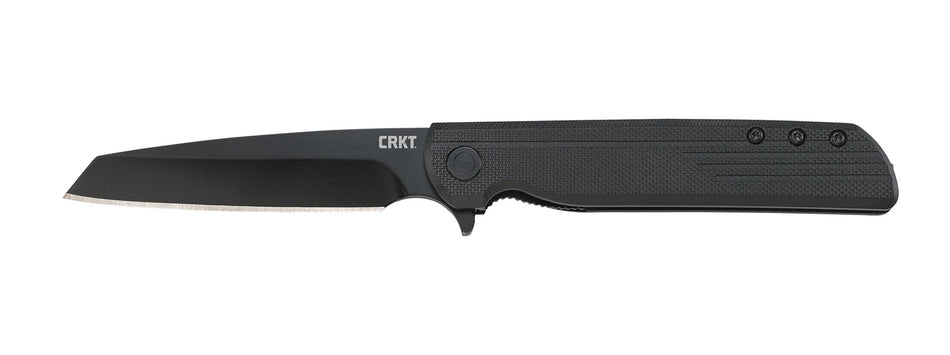 CRKT 3802K LCK+ Tanto Blackout Assisted Opening Folder 3.24" Black Oxide SS Blade GRN Handle
