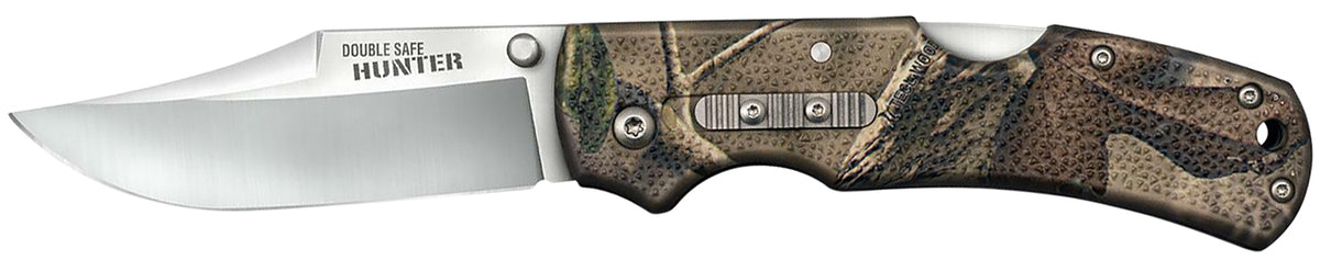 Cold Steel Double Safe Hunter 3.50" Folding Plain 8Cr13MoV Stainless Blade, Camo GFN Handle Rocker Lock Pocket Clip