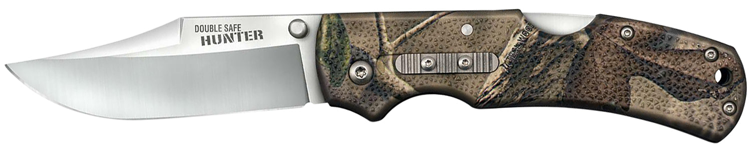 Cold Steel Double Safe Hunter 3.50" Folding Plain 8Cr13MoV Stainless Blade, Camo GFN Handle Rocker Lock Pocket Clip