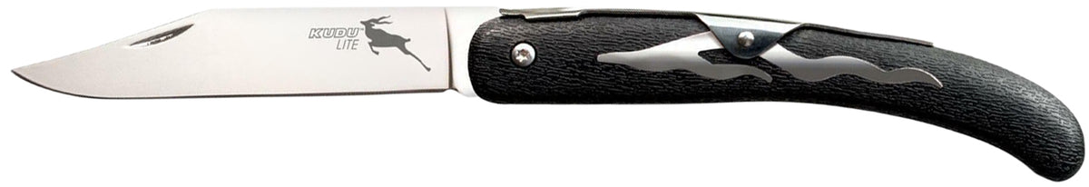 Cold Steel Kudu Lite 4.25" Folding Plain 5Cr15MoV Polished SS Blade, Black Woodgrain Zy-Ex Handle Slip Joint Design