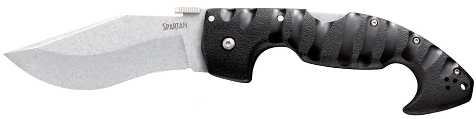Cold Steel Spartan 4.50" Folding Stonewashed Japanese AUS-10A SS Blade, Black Griv-Ex Handle Steel Liners Includes Pocket Clip