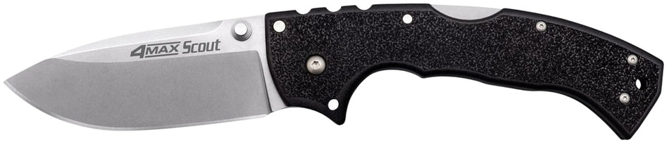 Cold Steel 4-Max Scout 4" Folding Stonewashed AUS-10A SS Blade, Black Griv-Ex Handle Tri-Ad Lock Includes Pocket Clip