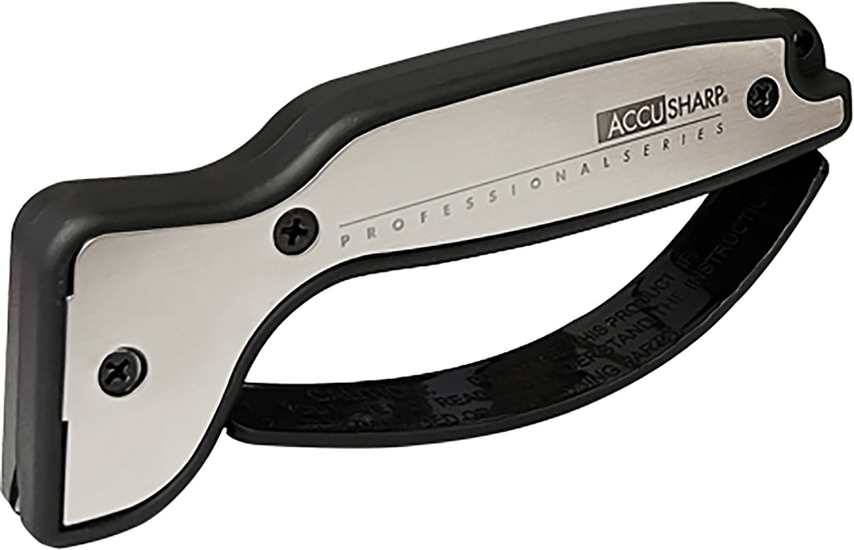 AccuSharp Pro Knife and Tool Sharpener Tungsten Carbide Blades Brushed Aluminum Overmolded Grip Black/Silver