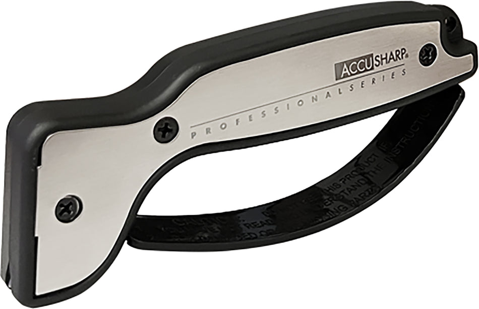 AccuSharp Pro Knife and Tool Sharpener Tungsten Carbide Blades Brushed Aluminum Overmolded Grip Black/Silver