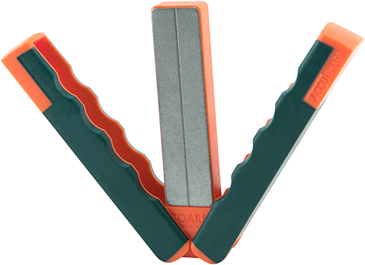 AccuSharp Diamond Paddle Sharpener Folding Fine Coarse Gray Orange Overmolded Rubber Grip with Hook Groove