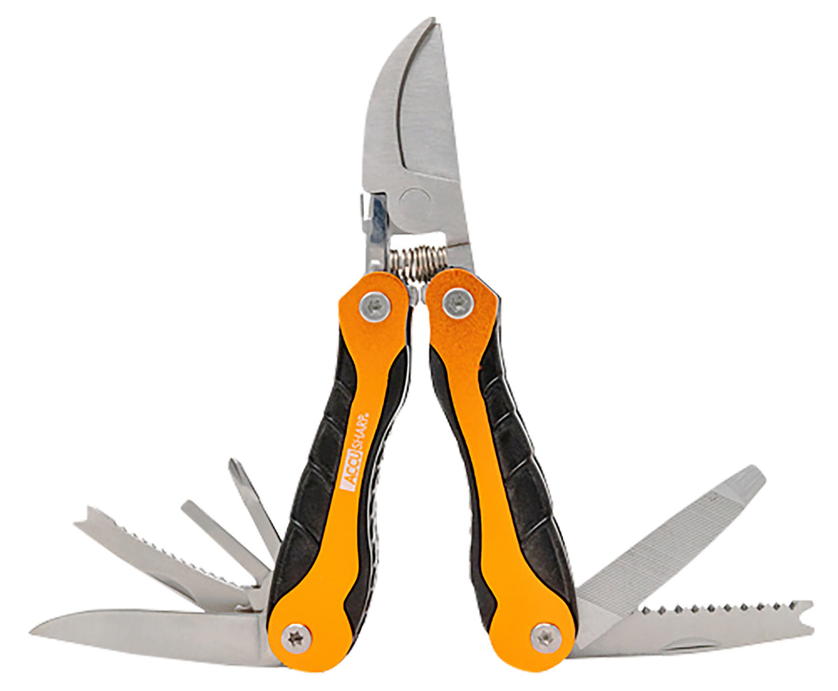 AccuSharp 085C Sportsman's Folding Multi-Tool Black/Orange - Saw, Fish Scaler, Knife & Carry Case with Belt Loop