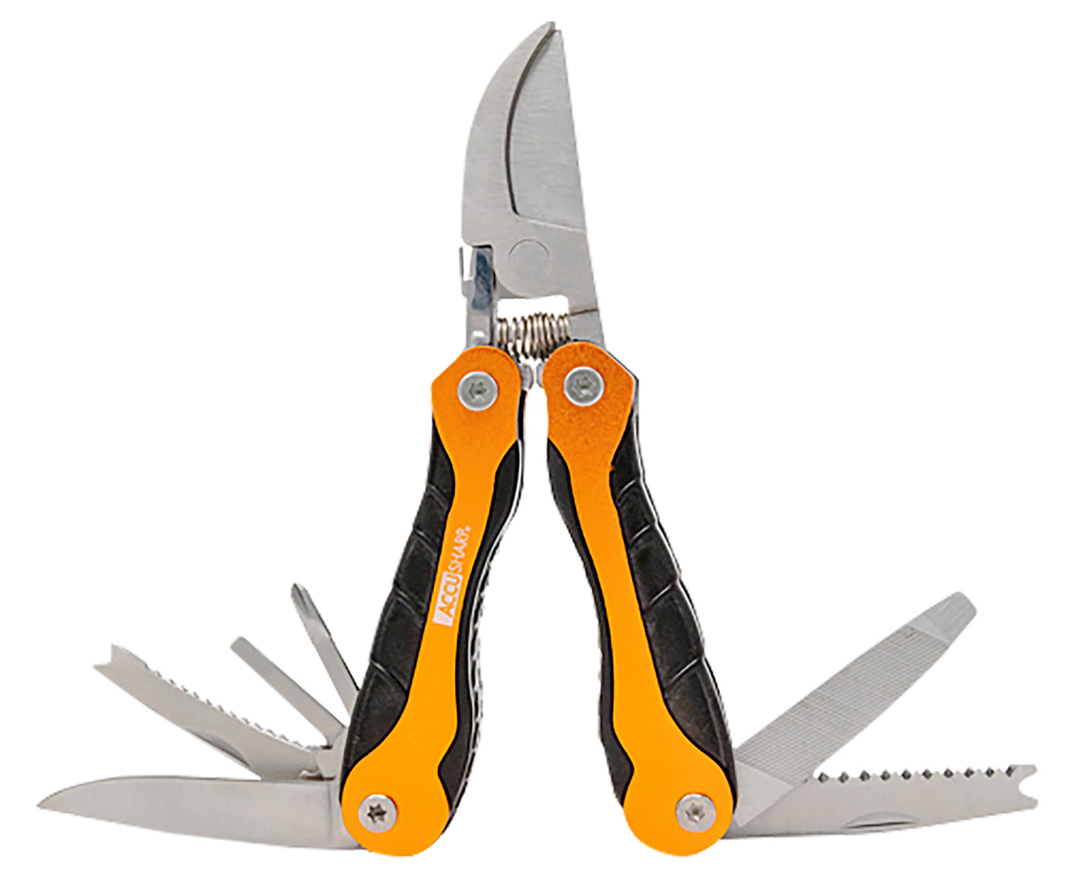AccuSharp 085C Sportsman's Folding Multi-Tool Black/Orange - Saw, Fish Scaler, Knife & Carry Case with Belt Loop