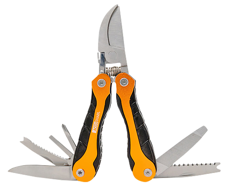 AccuSharp 085C Sportsman's Folding Multi-Tool Black/Orange - Saw, Fish Scaler, Knife & Carry Case with Belt Loop