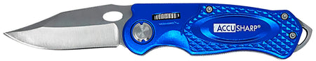 AccuSharp 701C 3" Folding Plain-Edge Sport Knife Blue Anodized Aluminum Handle - Includes Belt Clip