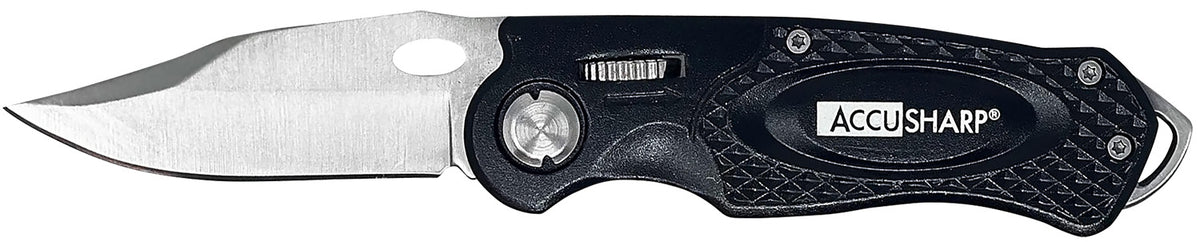 AccuSharp 703C 3" Folding Plain-Edge Sport Knife Black Anodized Aluminum Handle - Includes Belt Clip