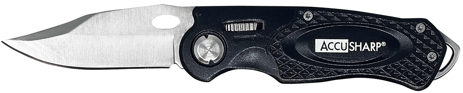 AccuSharp 703C 3" Folding Plain-Edge Sport Knife Black Anodized Aluminum Handle - Includes Belt Clip