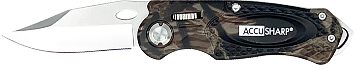AccuSharp 704C 3" Folding Plain-Edge Sport Knife Camo Anodized Aluminum Handle - Includes Belt Clip