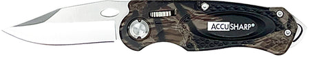 AccuSharp 704C 3" Folding Plain-Edge Sport Knife Camo Anodized Aluminum Handle - Includes Belt Clip